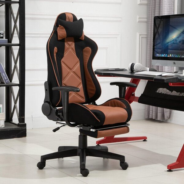 Sedia da Ufficio Presidenziale Ergonomica in Poliestere Nero e Marrone