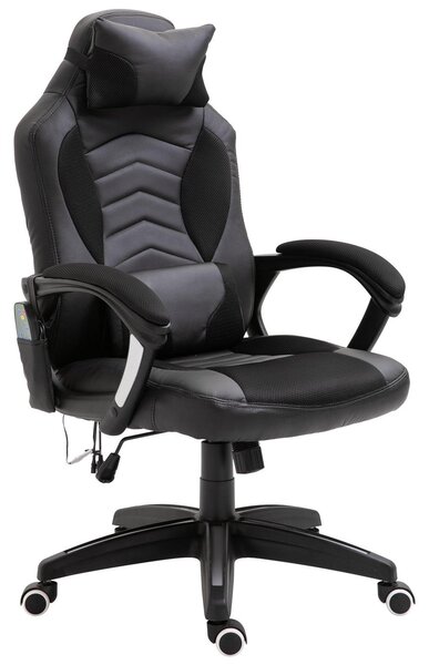 Sedia da Gaming Ergonomica Massaggiante Riscaldante in Similpelle Nera
