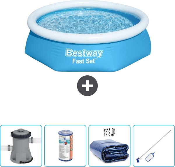 Piscina gonfiabile rotonda Bestway ad ambientazione rapida - 244 x 61 cm - blu - inclusa pompa - filtro - tenda - kit di pulizia