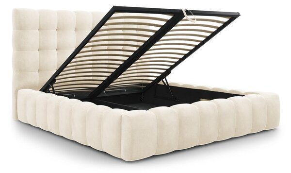 Letto matrimoniale imbottito beige con contenitore con griglia 200x200 cm Bali - Cosmopolitan Design