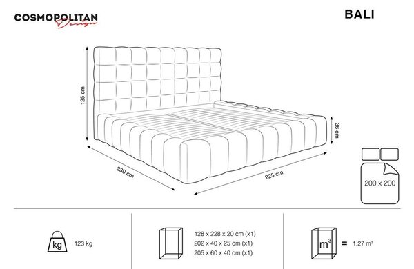 Letto matrimoniale imbottito beige con contenitore con griglia 200x200 cm Bali - Cosmopolitan Design