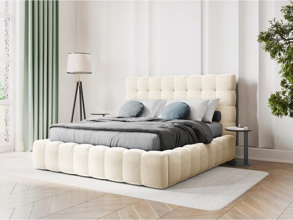 Letto matrimoniale imbottito beige con contenitore con griglia 200x200 cm Bali - Cosmopolitan Design