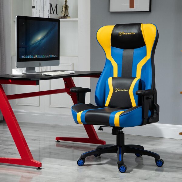 Sedia da Gaming Ergonomica 74x63x118,5- cm Nera Blu e Giallo