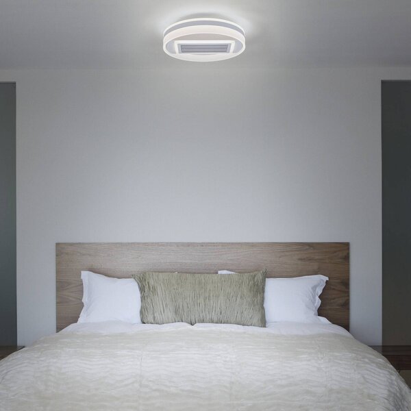 OSRAM Ventilatore da soffitto LED GRILL, Ø 50 cm, bianco, con telecomando dimmerabile, Bianco / Opale, Soggiorno / Sala da pranzo, Metallo, Moderno