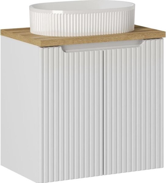 Mobile Bagno Con Lavabo Da Appoggio 60 Cm Bianco Opaco E Rovere