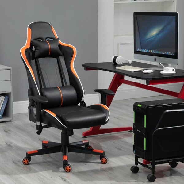Sedia da Gaming Ergonomica 72x54x126-136 cm in PVC Nera e Arancione