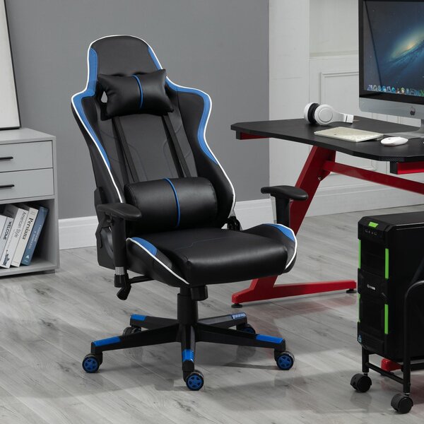 Sedia da Gaming Ergonomica 72x54x126-136 cm in PVC Nera e Blu