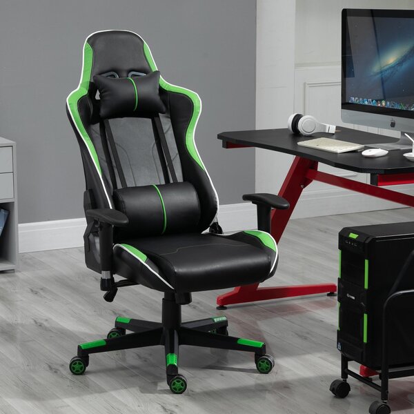 Sedia da Gaming Ergonomica 72x54x126-136 cm in PVC Nera e Verde