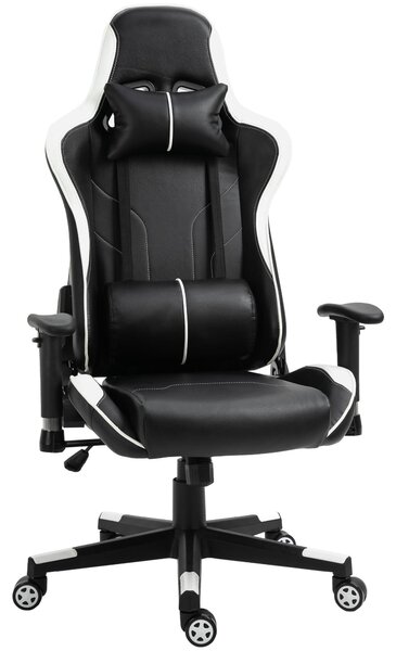 Sedia da Gaming Ergonomica 72x54x126-136 cm in PVC Nera e Bianco