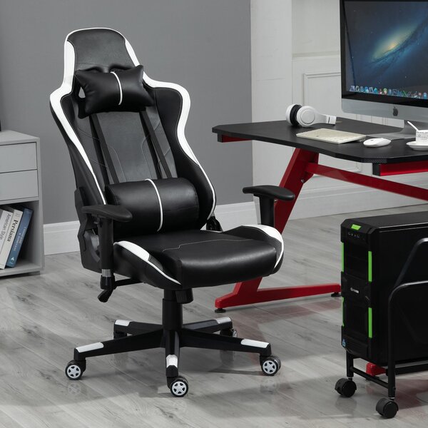 Sedia da Gaming Ergonomica 72x54x126-136 cm in PVC Nera e Bianco