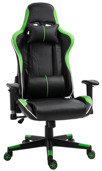Sedia da Gaming Ergonomica 72x54x126-136 cm in PVC Nera e Verde