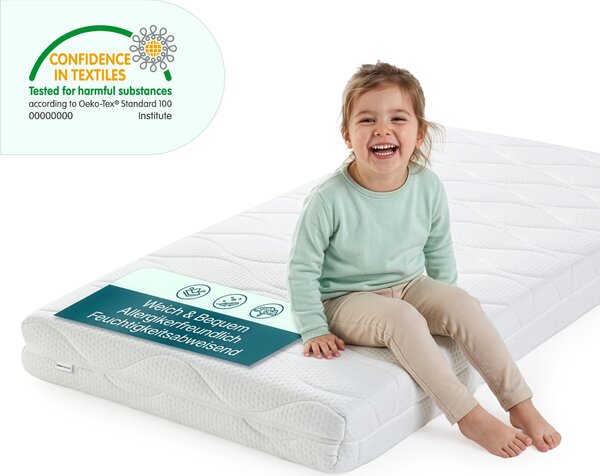 Materasso per bambini 90 x 200 cm in schiuma a freddo, bianco