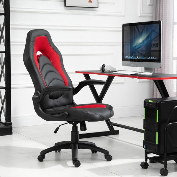 Sedia da Gaming Ergonomica 66,5x51x115-125 cm in Similpelle Nera e Rossa