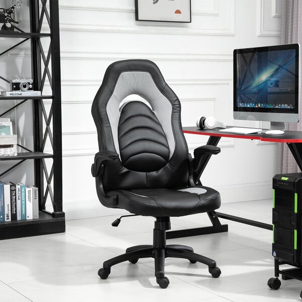 Sedia da Gaming Ergonomica 66,5x51x115-125 cm in Similpelle Nera e Grigia