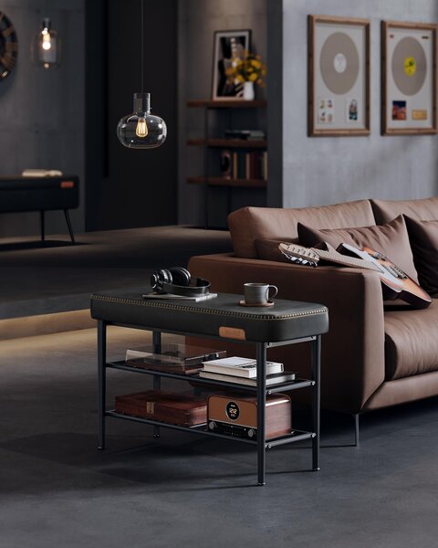 VASAGLE collezione EKHO - Panca per scarpe, Similcuoio, 30 x 80 x 50 cm, nero
