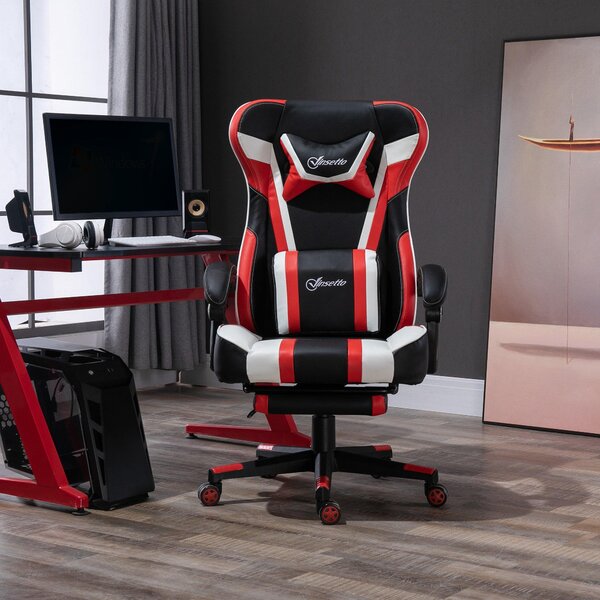 Sedia da Gaming Massaggiante in Similpelle in Similpelle Nera e Rossa