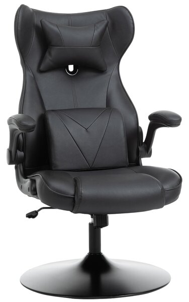 Sedia da Gaming Girevole Reclinabile in Similpelle Nera