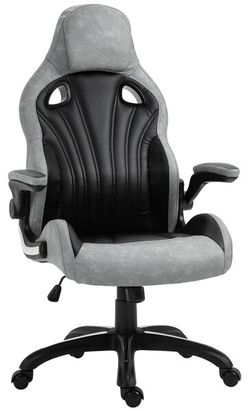 Sedia da Gaming Girevole Reclinabile in Similpelle Nera e Grigia