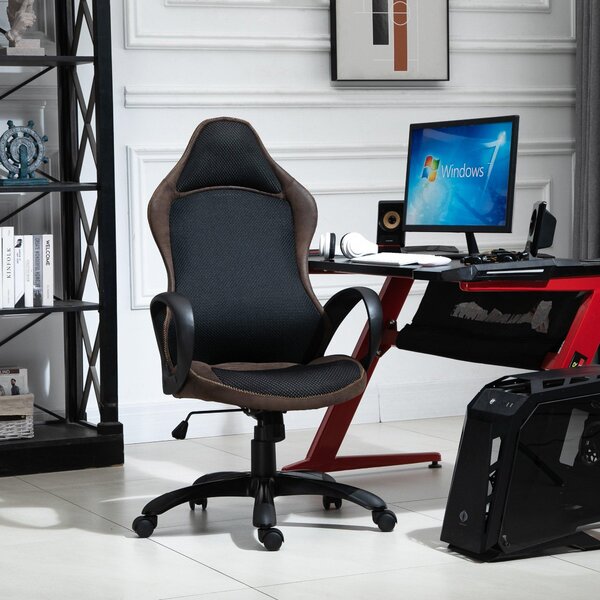 Sedia da Gaming Girevole Reclinabile in Tessuto Marrone