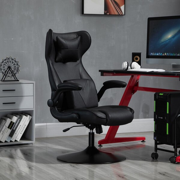Sedia da Gaming Girevole Reclinabile in Similpelle Nera