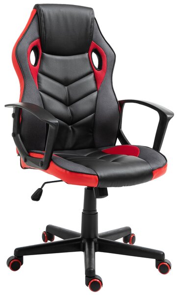Sedia da Gaming Girevole Reclinabile in Similpelle Nera e Rossa