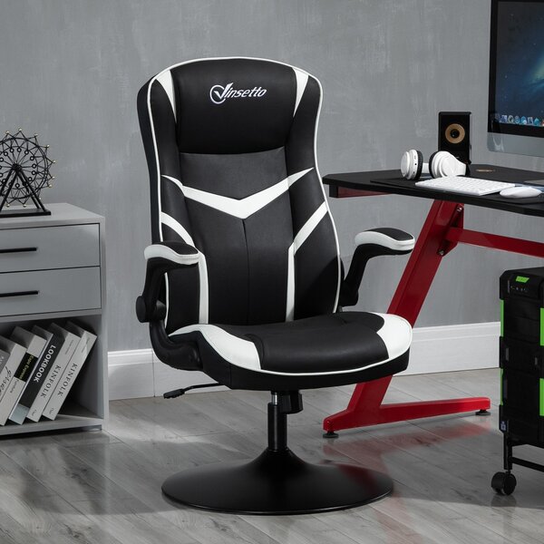Sedia da Gaming Girevole Reclinabile in Similpelle Nera e Bianca