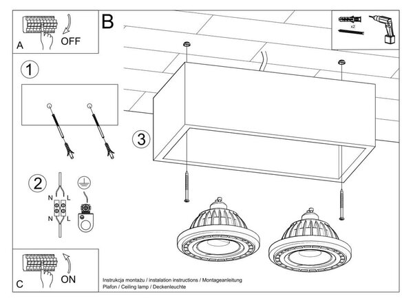 Lampada da soffitto QUATRO 2 in Cemento 2 basi AR111 - Grigia