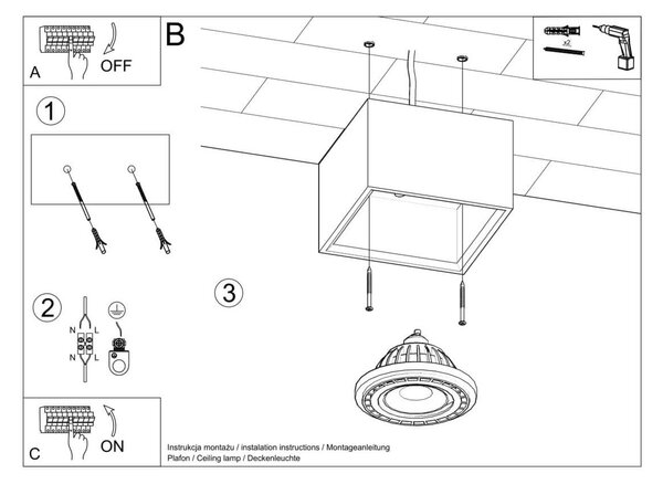 Lampada da soffitto in Cemento QUATRO 1 Base AR111 - Grigia