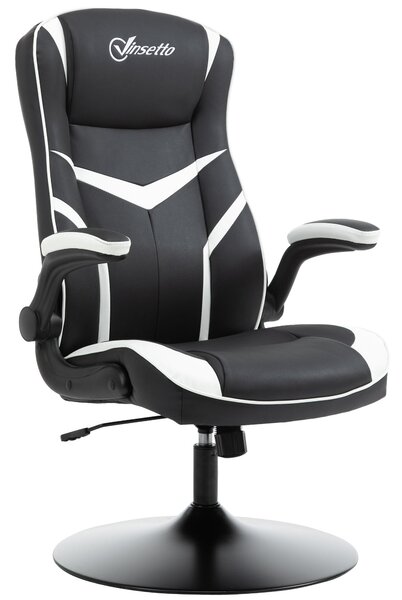 Sedia da Gaming Girevole Reclinabile in Similpelle Nera e Bianca