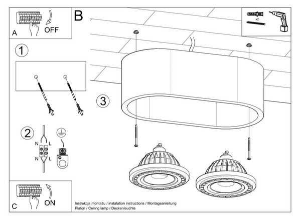 Lampada da soffitto BASIC 2 in Cemento 2 basi AR111 - Grigia