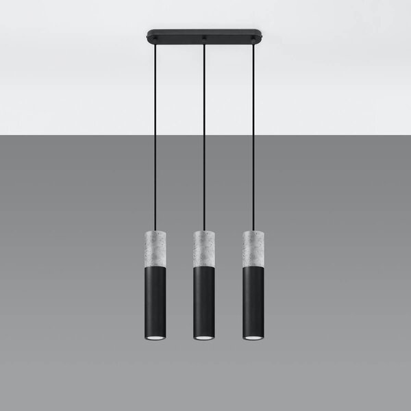 Lampada a Sospensione BORGIO 3P Nera con Cemento 3xGU10