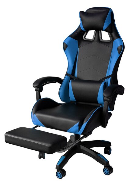 Sedia da Gaming Ergonomica 64x53x122-133 cm con Poggiapiedi in Similpelle Blu