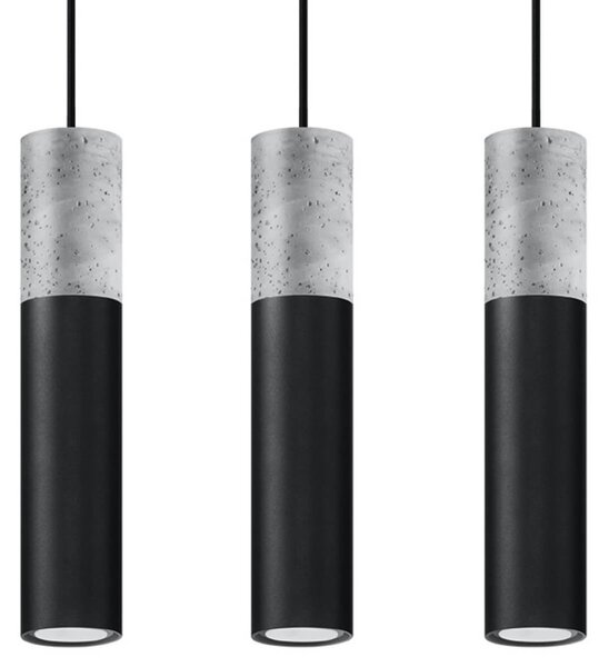 Lampada a Sospensione BORGIO 3P Nera con Cemento 3xGU10