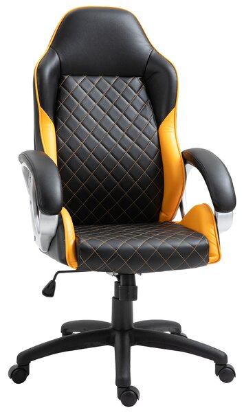 Sedia da Gaming Girevole Reclinabile in Similpelle Nero e Arancione