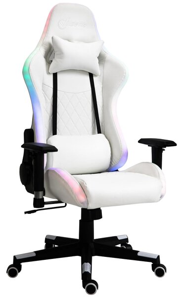 Sedia da Gaming Ergonomica con Luci a LED in Similpelle Bianca