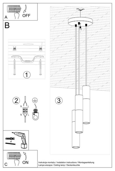 Lampada a Sospensione BORGIO 3P Bianca con Cemento 3xGU10