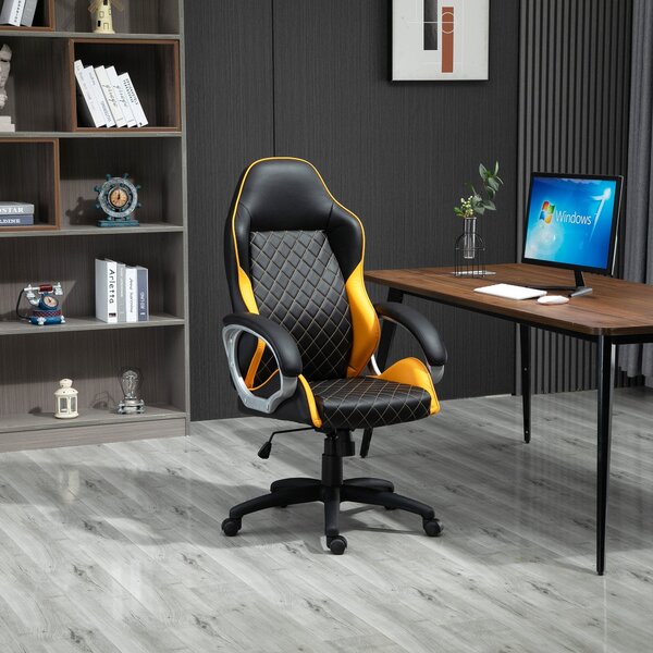 Sedia da Gaming Girevole Reclinabile in Similpelle Nero e Arancione