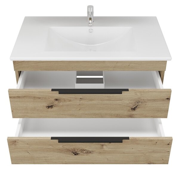 Kamalu mobile bagno sospeso 80 cm in rovere naturale spazzolato grezzo | lac-efesto-80