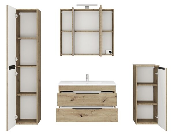 Composizione bagno sospesa 80 cm in rovere naturale spazzolato grezzo | LAC-EFESTO-80 - KAMALU