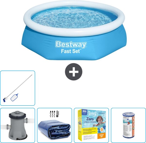 Piscina gonfiabile rotonda Bestway Fast-Set - 244 x 61 cm - blu - inclusa pompa tenda - pacchetto manutenzione - filtro - kit pulizia