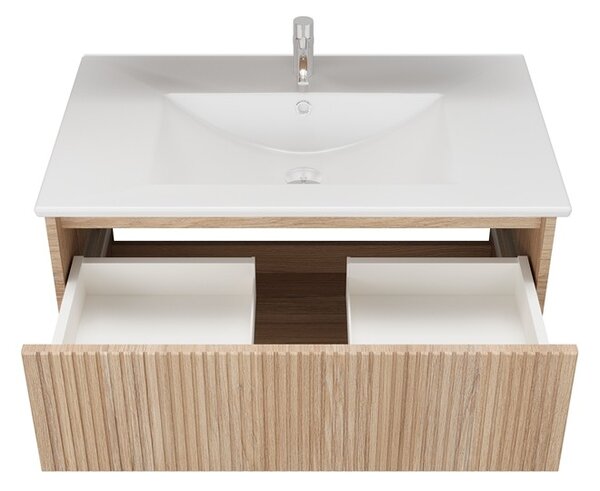 Kamalu mobile bagno cannettato 80 cm rovere chiaro | lac-iride-80