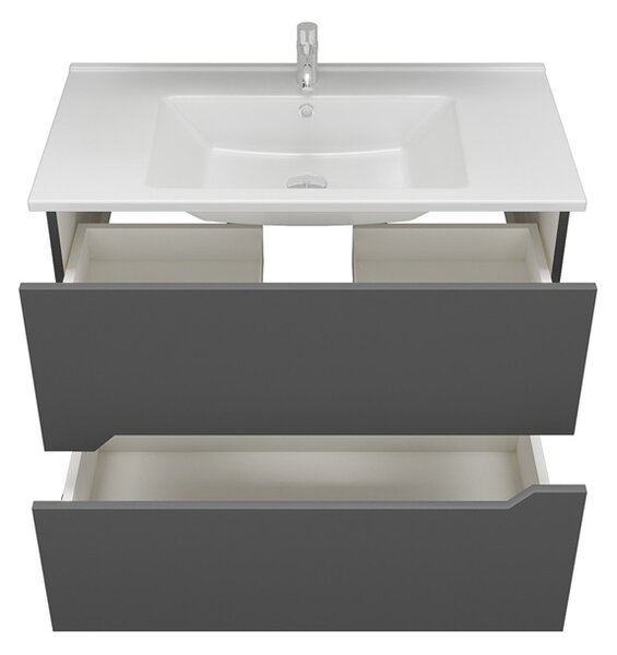 Kamalu mobile bagno nero grafite matt 85 cm con lavabo incasso | lac-ares-85
