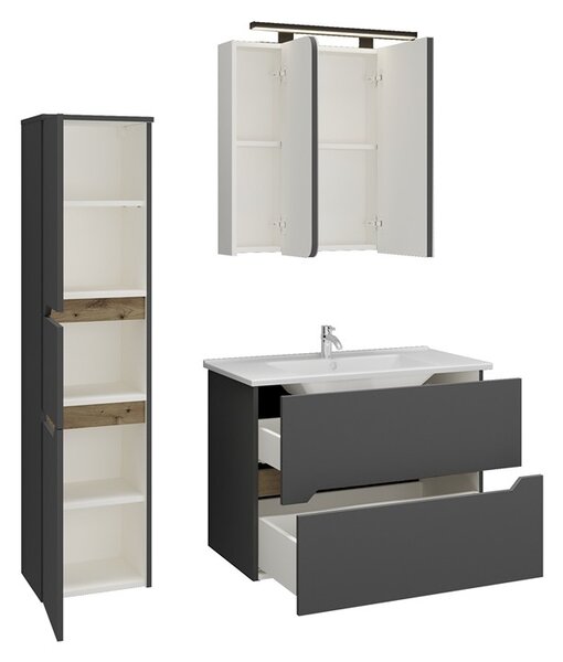 Composizione bagno sospesa 85 cm colore nero grafite matt | LAC-ARES-85 - KAMALU