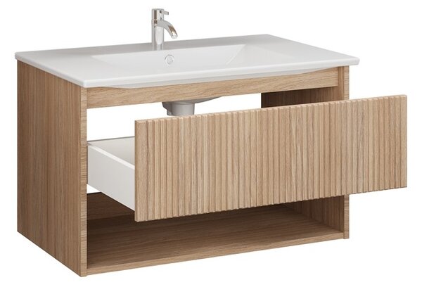 Kamalu mobile bagno cannettato 80 cm rovere chiaro | lac-iride-80