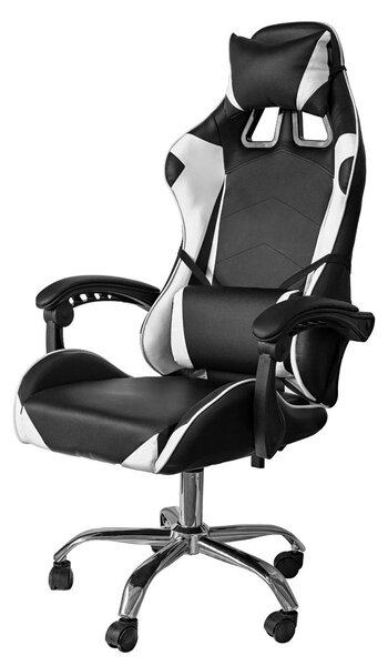 Sedia da Gaming Ergonomica 64x53x122-133 cm con Supporto Lombare e Poggiatesta in Similpelle Bianco