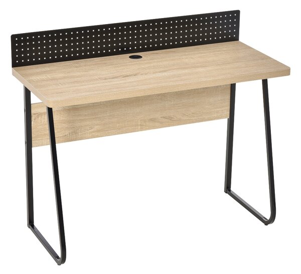 Scrivania con Foro Passacavi 110x48x90 cm in Legno e Metallo Nero