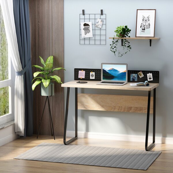 Scrivania con Foro Passacavi 110x48x90 cm in Legno e Metallo Nero