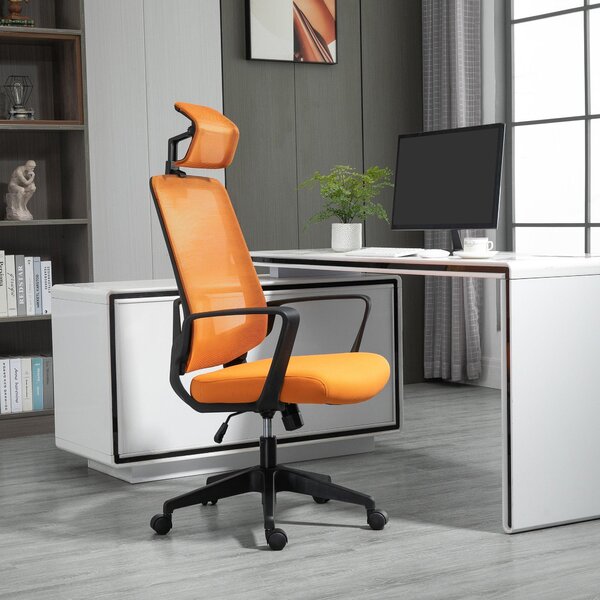 Sedia Poltrona Direzionale da Ufficio 63,5x63x116,5-125,5 cm in Tessuto Arancione