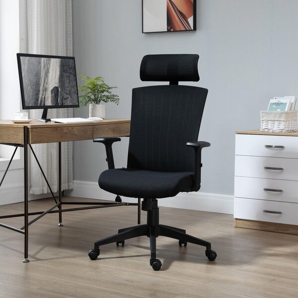 Sedia Poltrona Direzionale da Ufficio 65x63x119-129 cm in Tessuto Nero