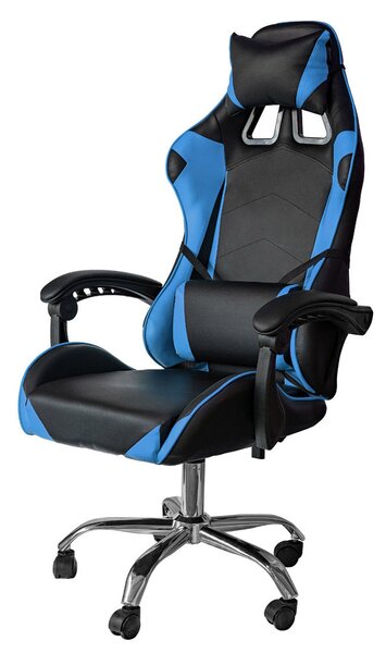 Sedia da Gaming Ergonomica 64x53x122-133 cm con Supporto Lombare e Poggiatesta in Similpelle Blu